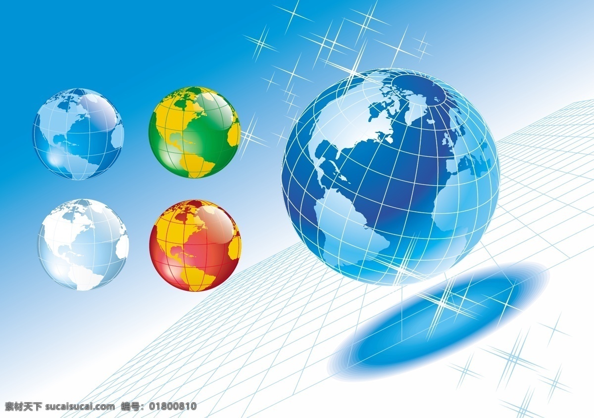五 颗 地球 球形 天空 银河 宇宙 钻石 五彩缤纷地球 矢量图 现代科技
