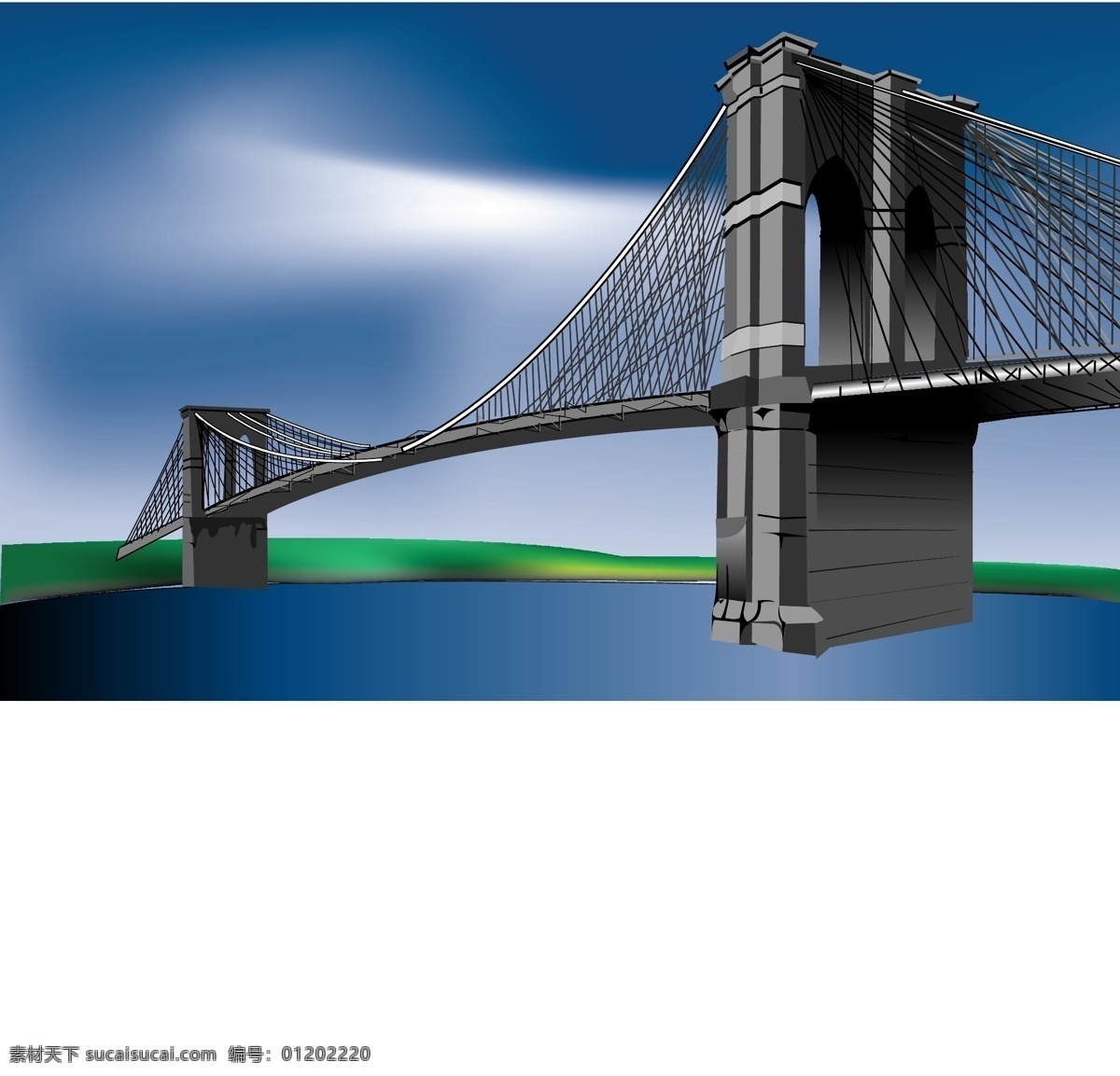 悬索桥 矢量 布鲁克林大桥 桥 河 布鲁克林 现代科技 交通工具