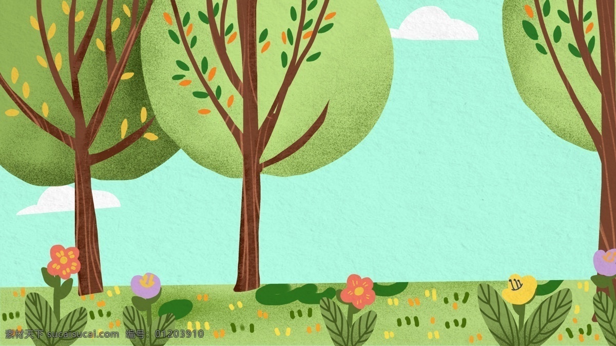 彩色 可爱 儿童节 树木 背景 天空 草地 背景素材 卡通背景 卡通 儿童节背景 彩绘背景 植物 广告背景 psd背景 手绘背景