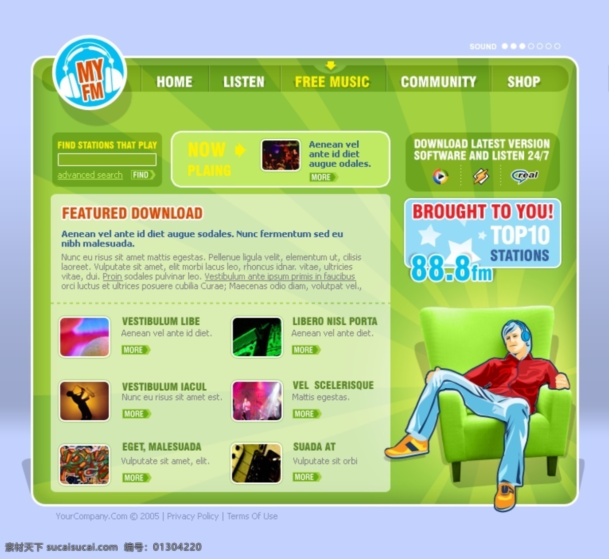 绿色 音乐 电台 网站 模板 网页模板 网页素材 网页代码