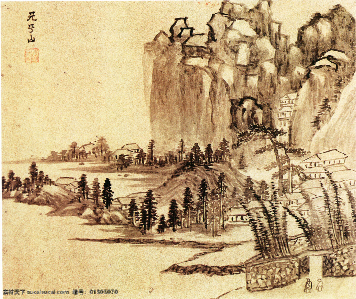 群山 耸立 国画 名画 书法 水墨 印章 中国画 群山耸立 中国传世名画 装饰素材 室内装饰用图