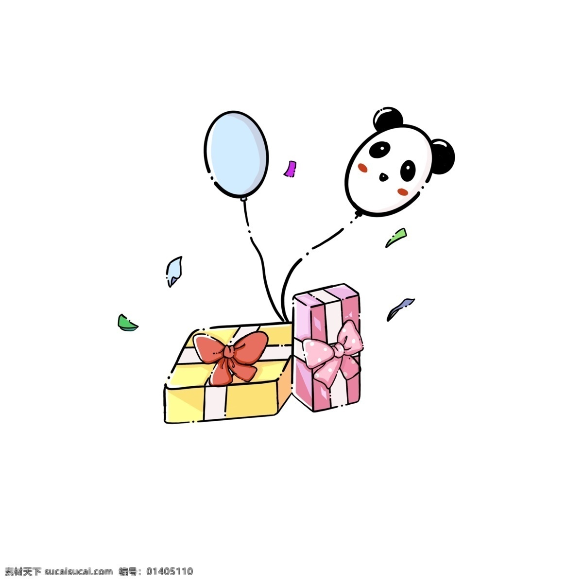 可爱 节日 礼物 气球 礼盒 彩带 蝴蝶结 熊猫气球