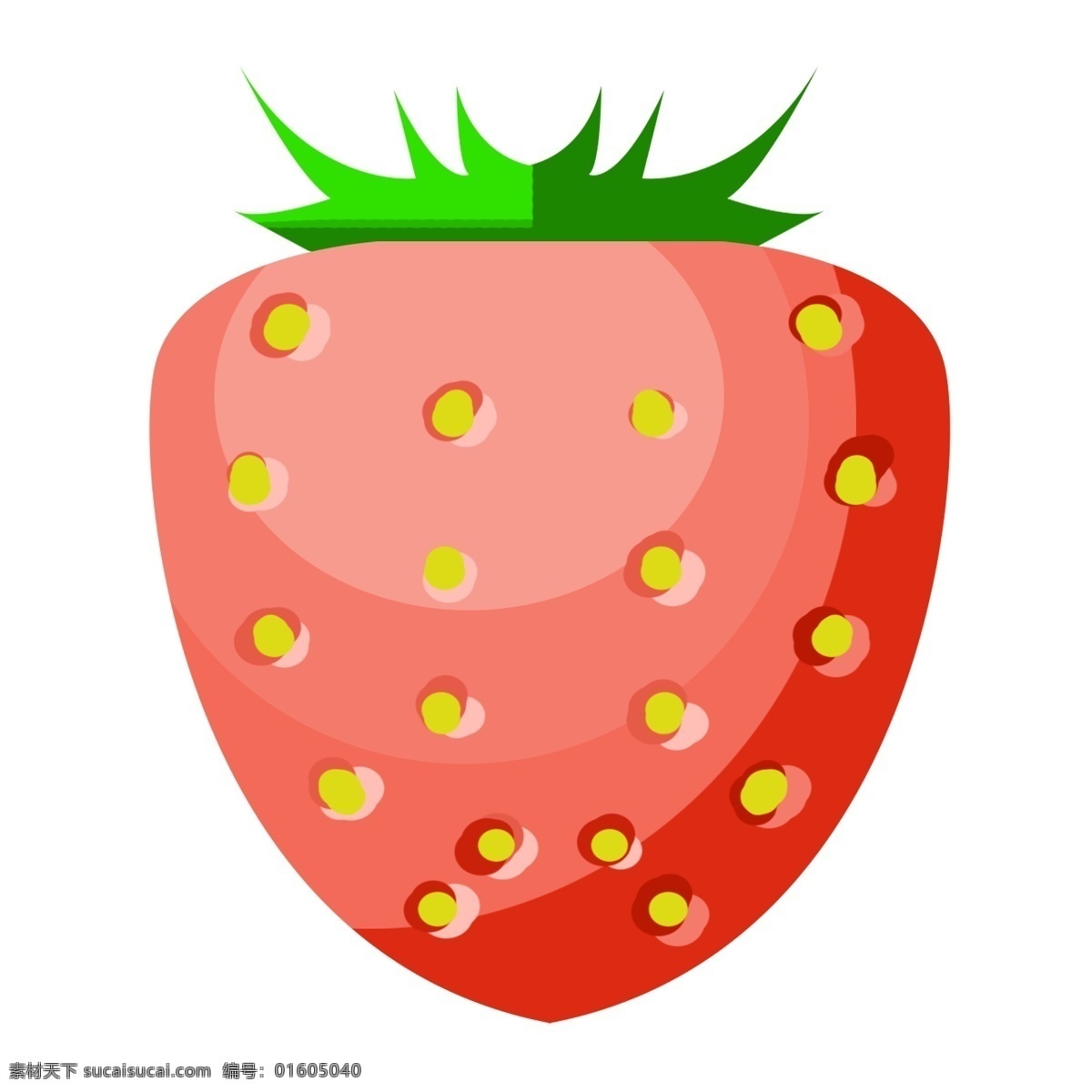 手绘 红色 草莓 插画 手绘草莓 美味的草莓 卡通草莓插画 绿色叶子 手绘水果 草莓甜品 黄色圆点草莓
