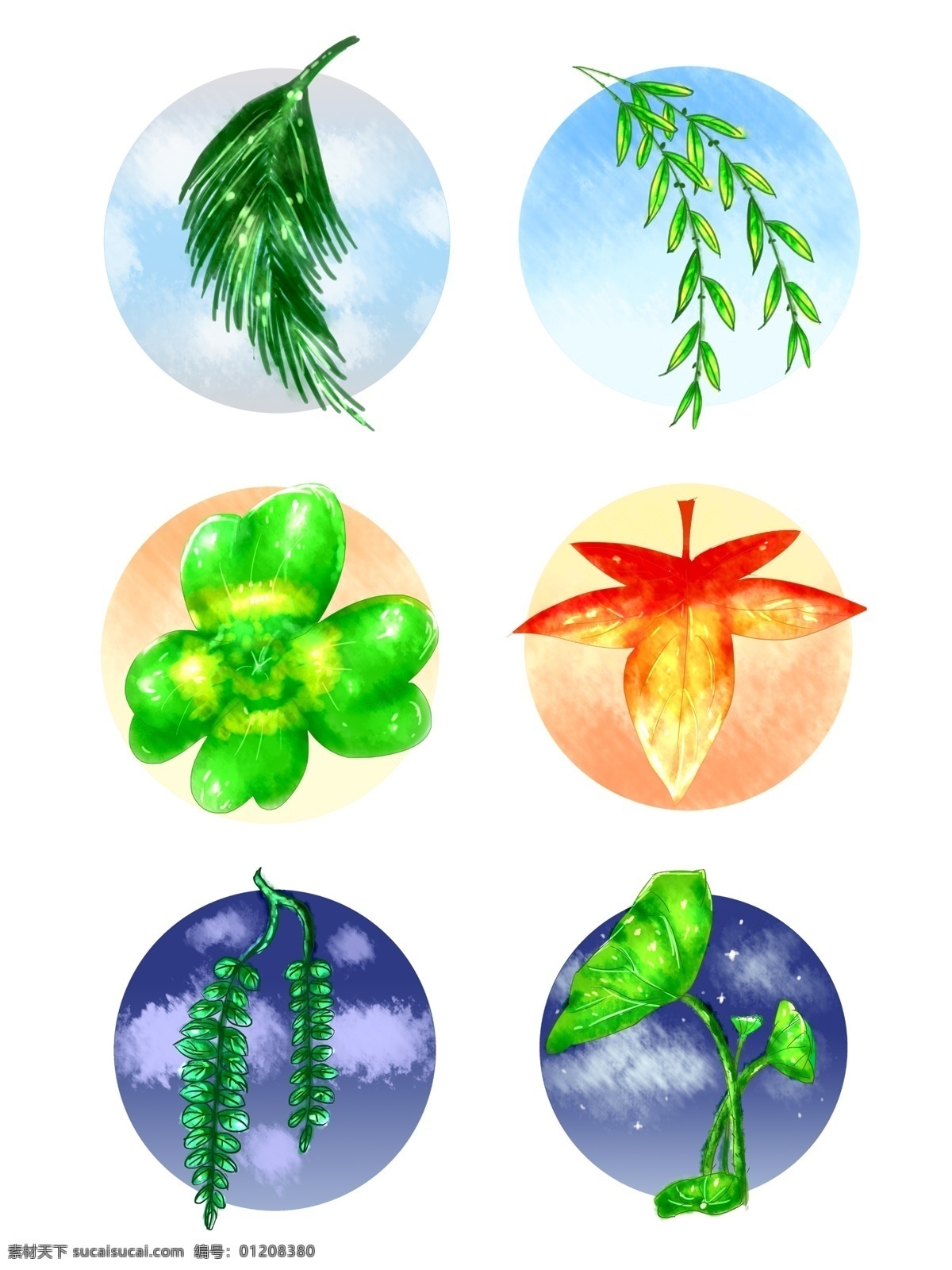 植物 元素 绿色 小 清新 童话 风格 手绘 风 植物元素 小清新