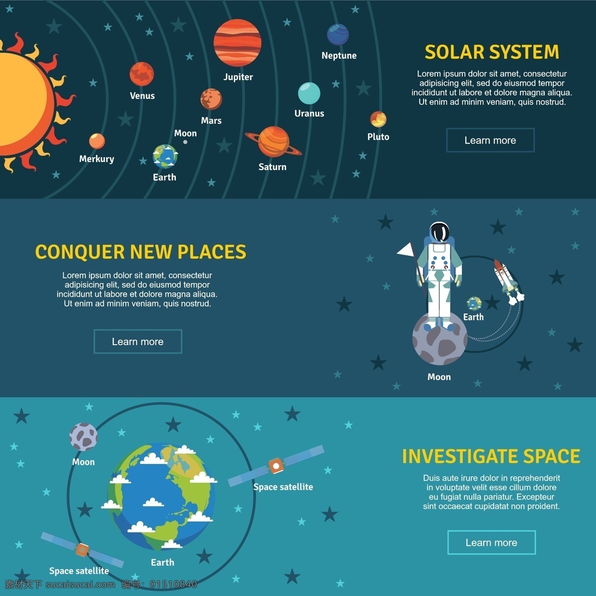 创意 技术 航天 插画 太阳 星球 科技 宇航员 太空