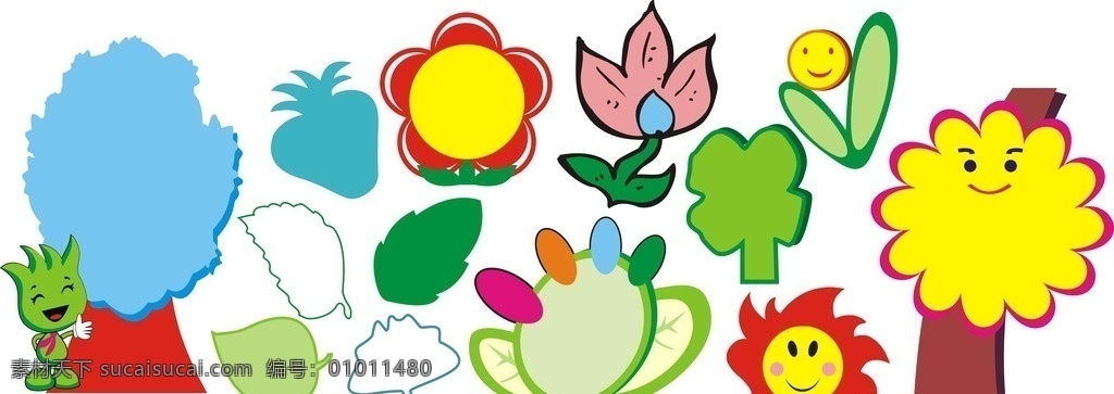 异形图 异形 pvc 雕刻 广告 矢量图 树 花 叶子 太阳 卡通 萝卜