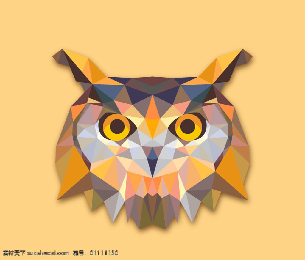 创意 猫头鹰 头 矢量 猫头鹰头 矢量素材 几何图形 晶格化 卡通 黄色
