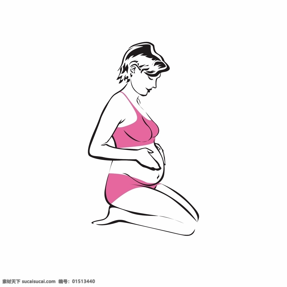 创意 简约 卡通 可爱 免扣素材 手绘 线条 孕妇 紫色 矢量