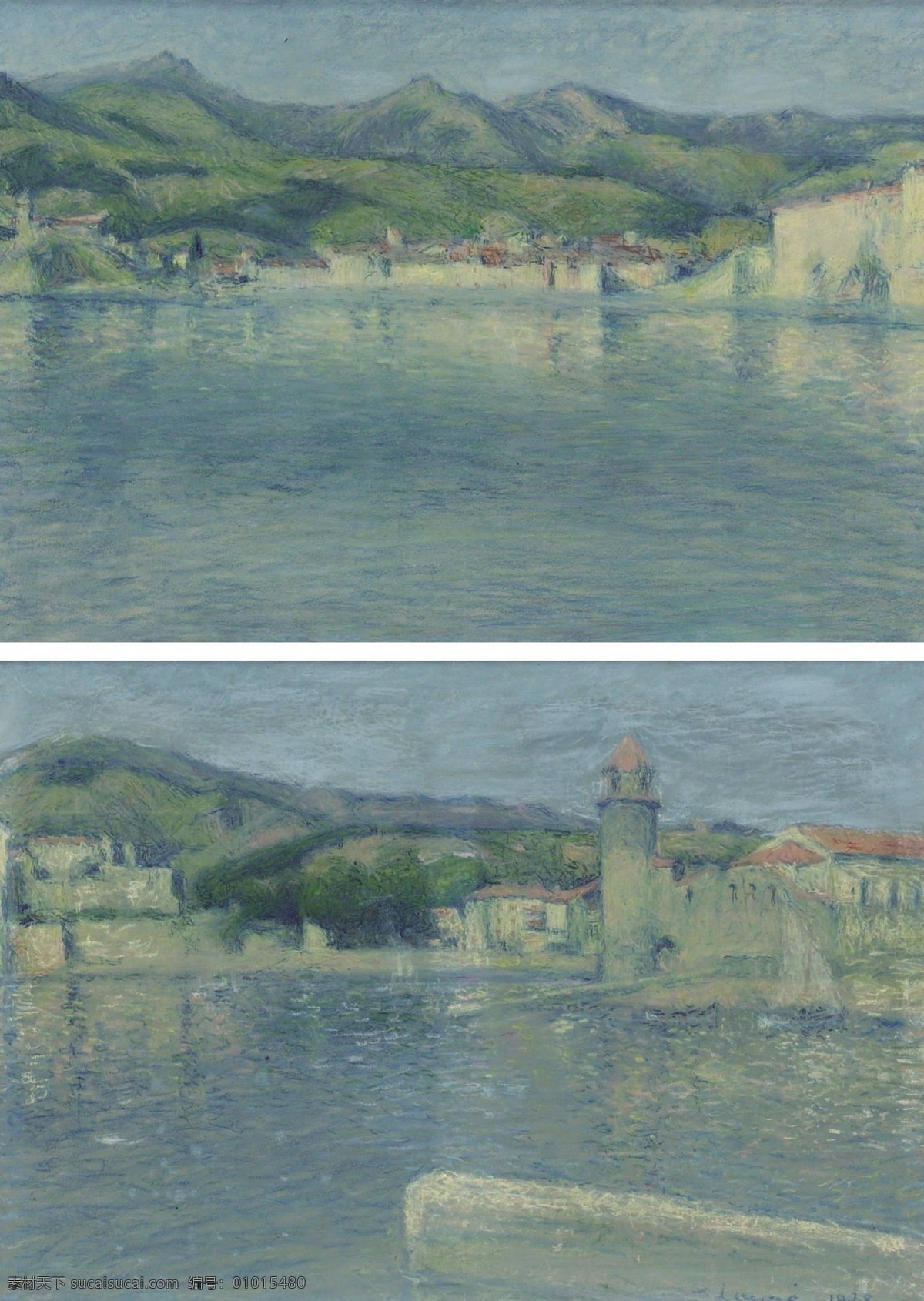 1928 法国 画家 希尔 diptych saintvincent point from collioure port the of view lauge achille