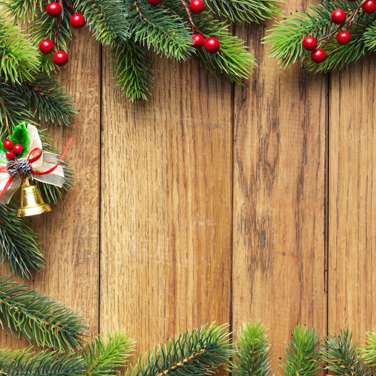 圣诞树 边框 圣诞节 节日 彩球 铃铛 圣诞元素 木板 木纹 节日庆典 生活百科