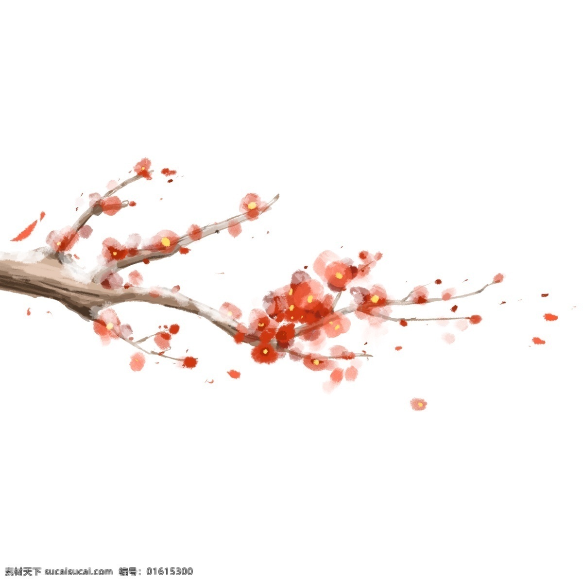 手绘 红梅 冬季 元素 中国风 古风 梅花素材 树枝 叶子 雪 积雪 梅花 腊梅 冬梅 psd植物