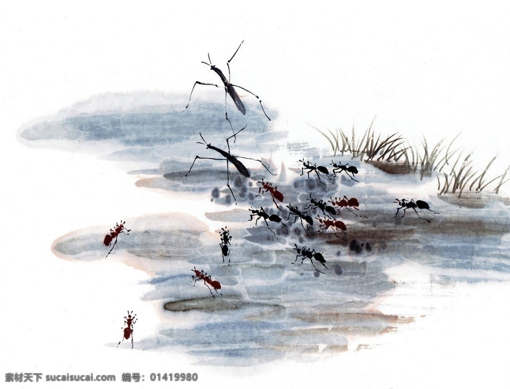 水墨蚂蚁 昆虫 水墨画 绘画书法 文化艺术