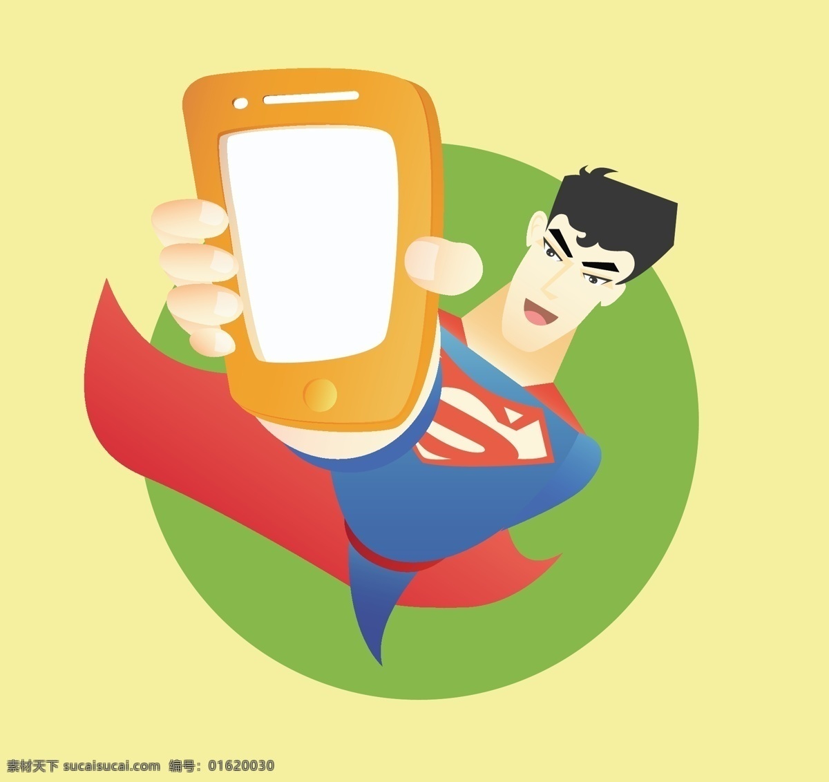 超人 卡通 形象 手机 创意 画面 披风 打手机 矢量 卡通人物 英雄 卡通英雄 动漫动画 动漫人物