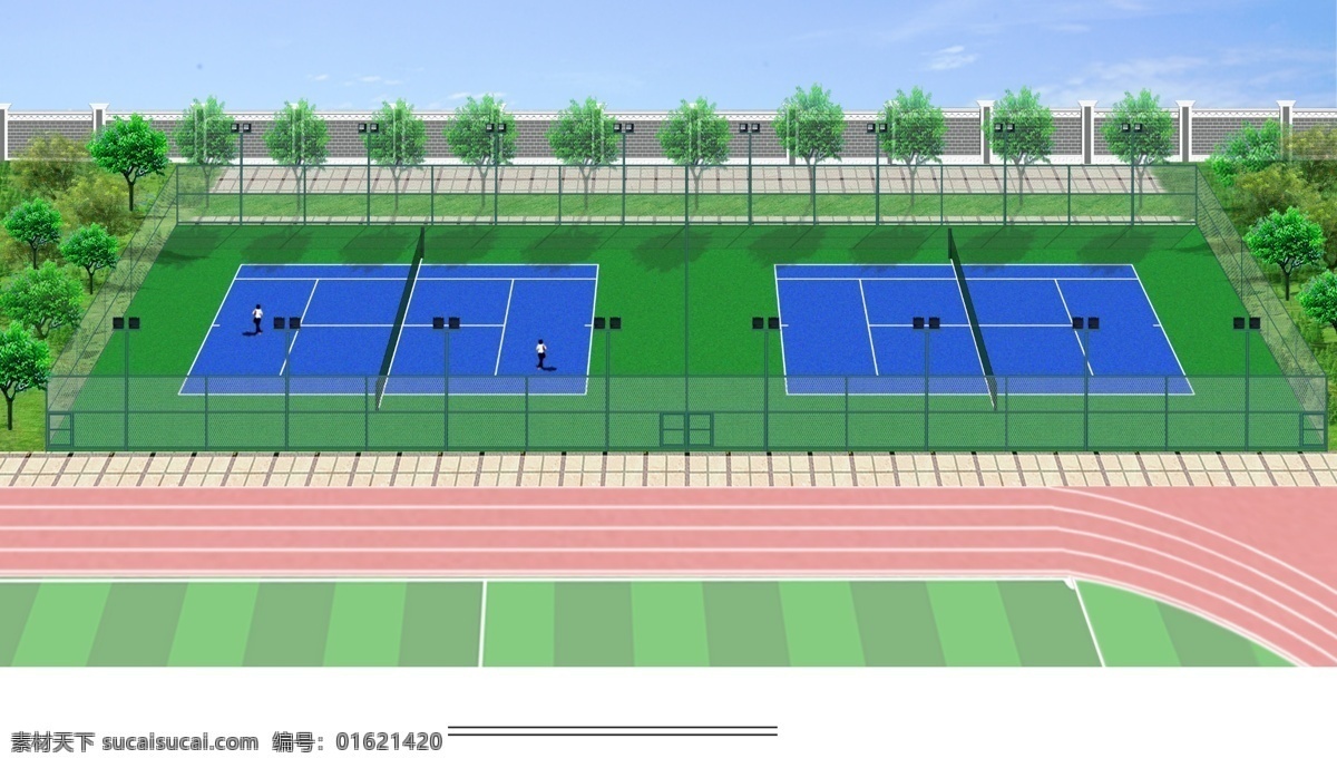 网球场 平面效果图 运动场 绿化 广场砖 马路 小车 学校运动场 风景 分层 学校 学校效果图 网球