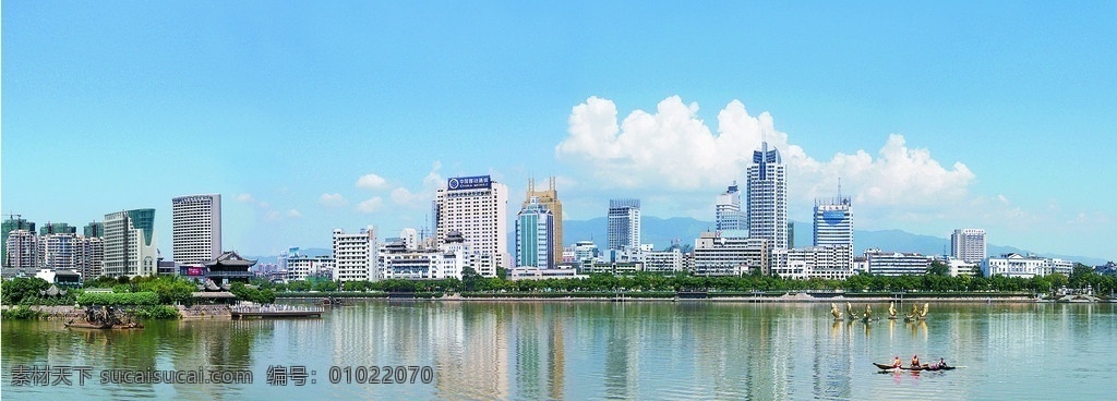 婺江两岸 金华 婺江 风景 建筑 高楼 大厦 楼房 倒影 山峦 蓝天 白云 国内旅游 旅游摄影