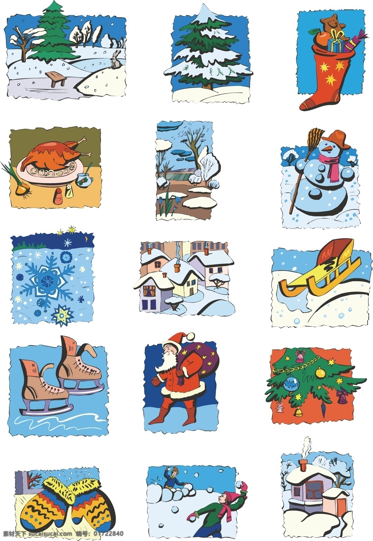 冬季圣诞插画 冬季 雪 圣诞 插画 卡通 动漫动画 风景漫画