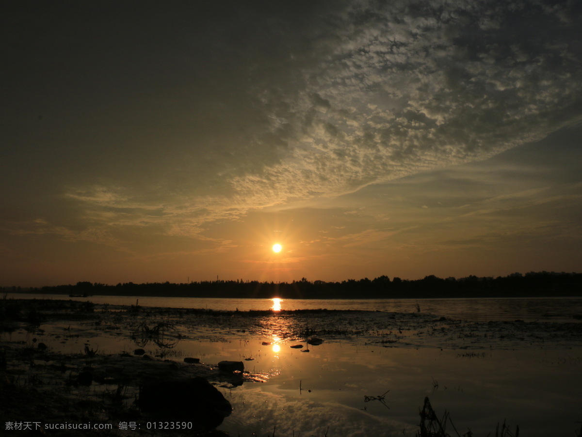 淠河落日 淠河 夕阳 河流 蓝天 大片 旅游摄影 自然风景