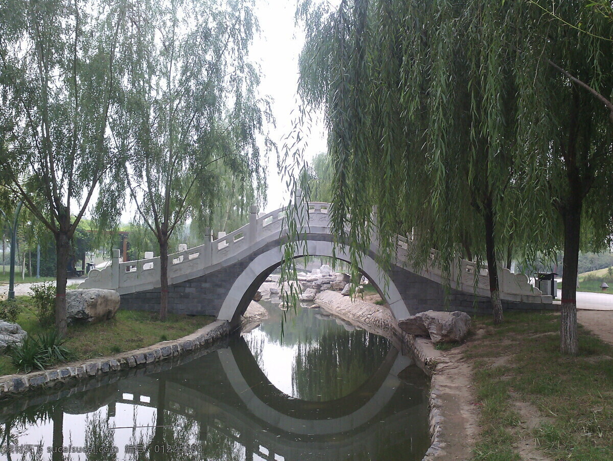 小桥流水 垂柳 树木 河流 石头 桥 倒影 公园 游玩 青草 土地 共享拍摄图 自然景观 建筑景观