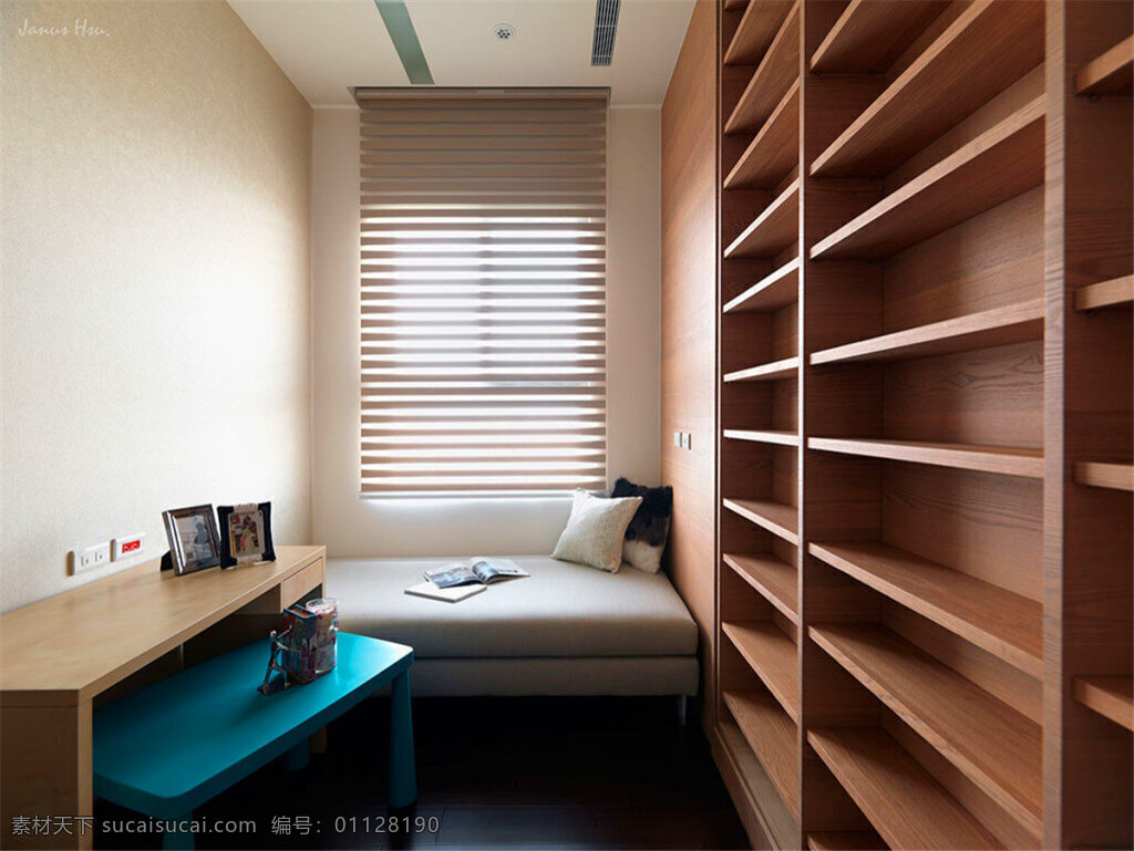 现代 简约 卧室 红褐色 柜子 室内装修 效果图 客厅装修 白色背景墙 木制柜子 蓝色椅子