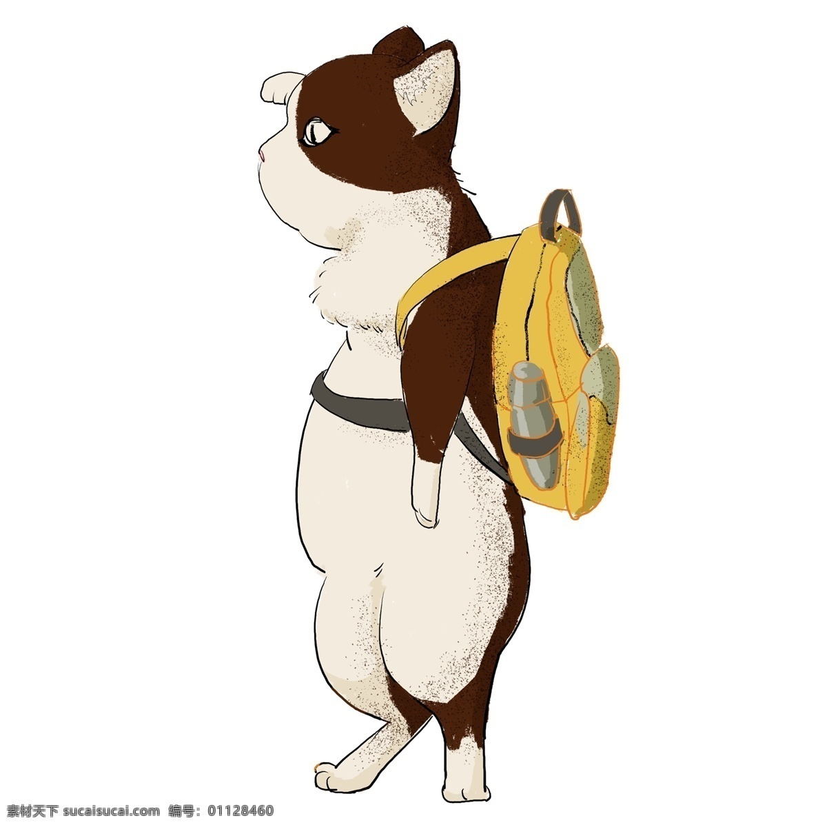 手绘 背着 书包 猫 商用 元素 卡通 动物 猫咪 插画设计 萌宠