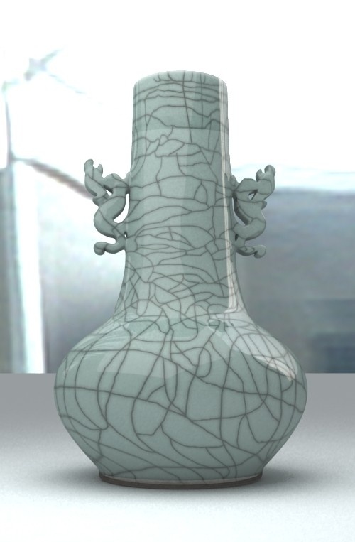 双耳瓶哥窑 max 模型 哥窑 双耳瓶 瓷器 瓶子 龟裂纹 其他模型 3d设计模型 源文件