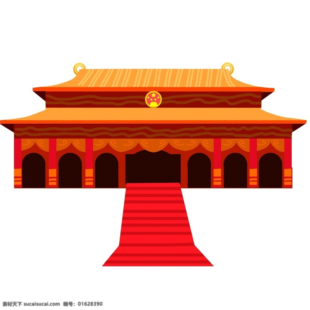 清新 手绘 古风 宫殿 装饰 元素 城堡 简约 城市 红毯 装饰元素