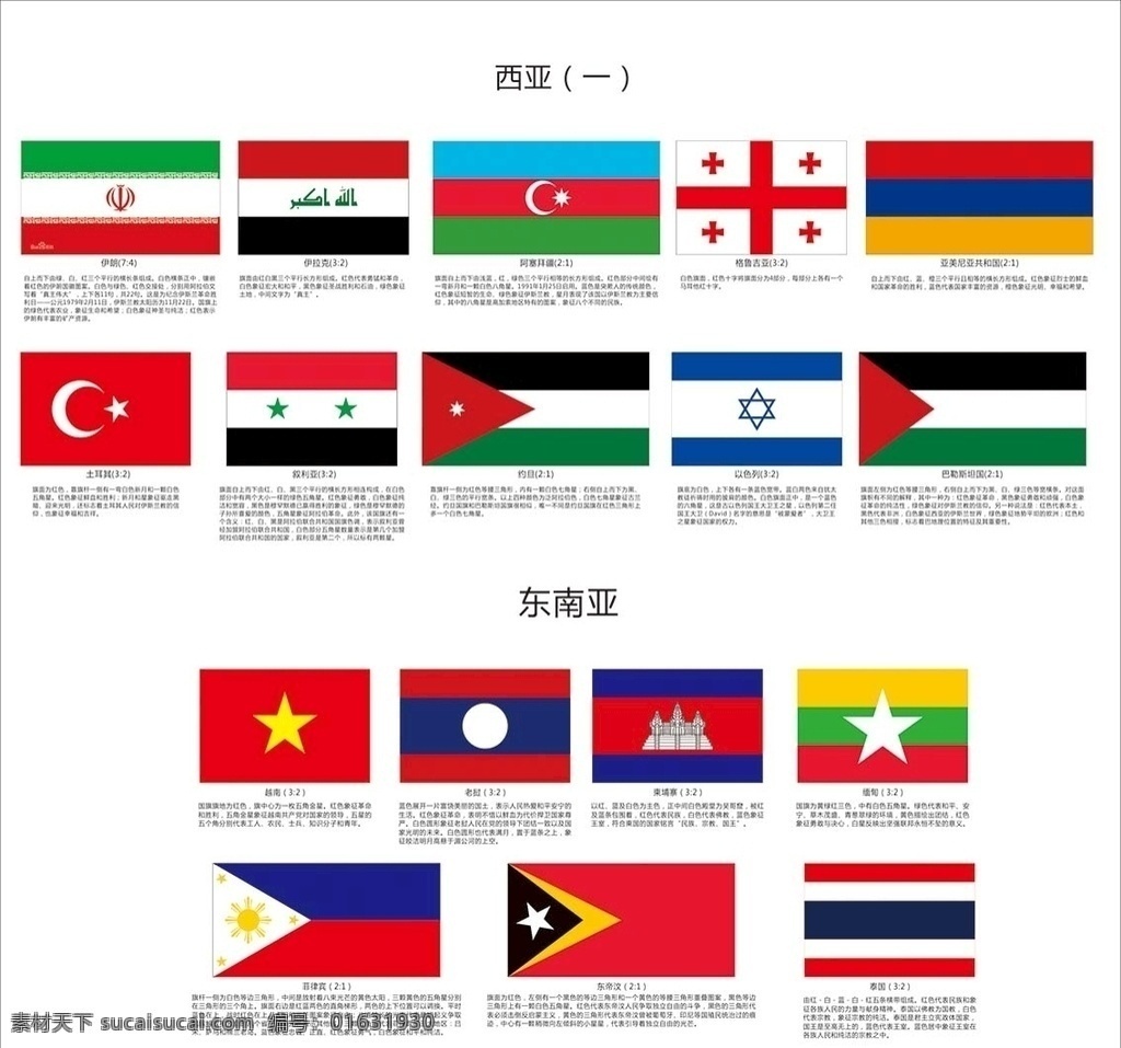 西亚与东南亚 国旗 国家 亚洲国家 旗帜 国家象征