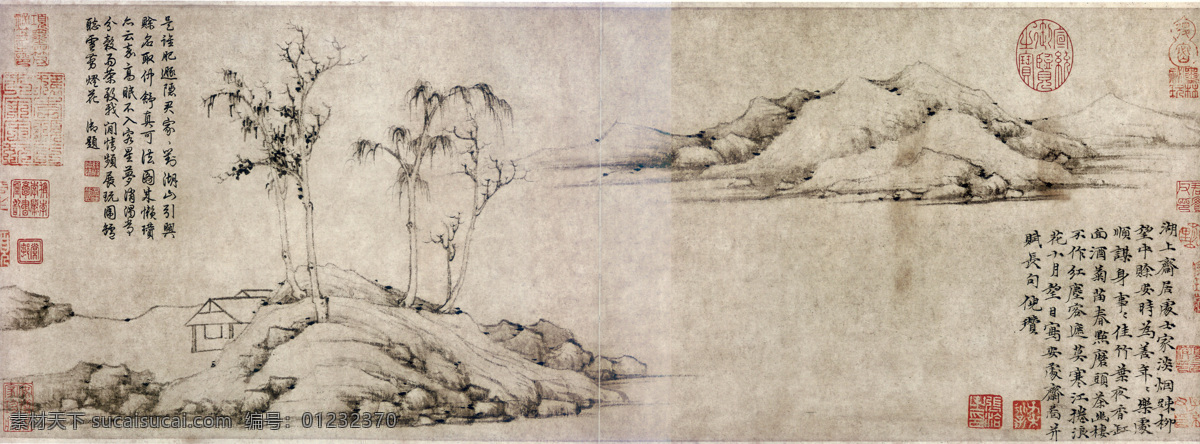 倪瓒山水 倪瓒 国画 山水 风景画 水墨 经典 树石法 国画山水经典 绘画书法 文化艺术