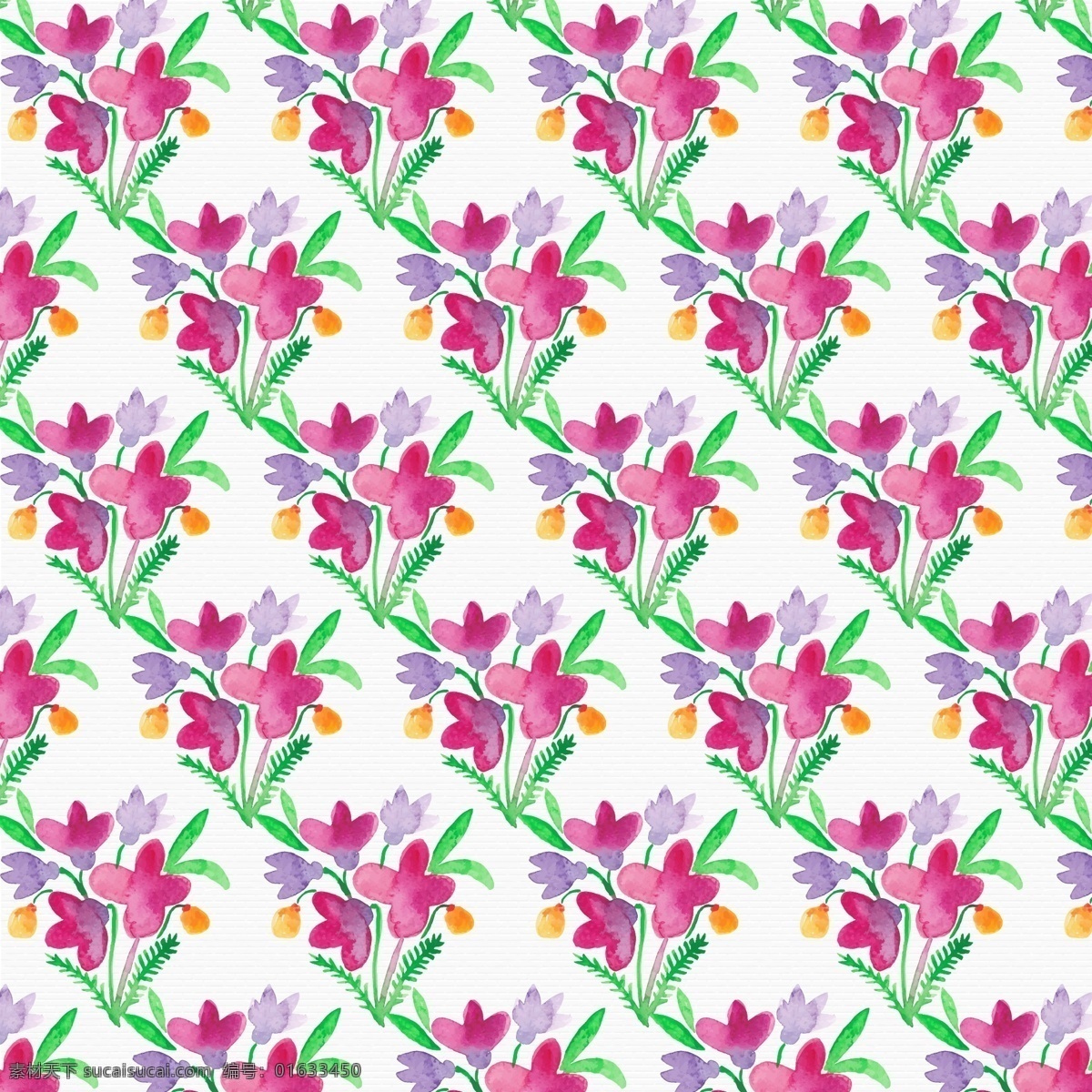 水彩 鲜花 背景 图案 花卉背景素材 广告设计模板 ai素材 水彩花卉素材 展板 礼品 包装纸 漂亮 紫花 红花 绿叶