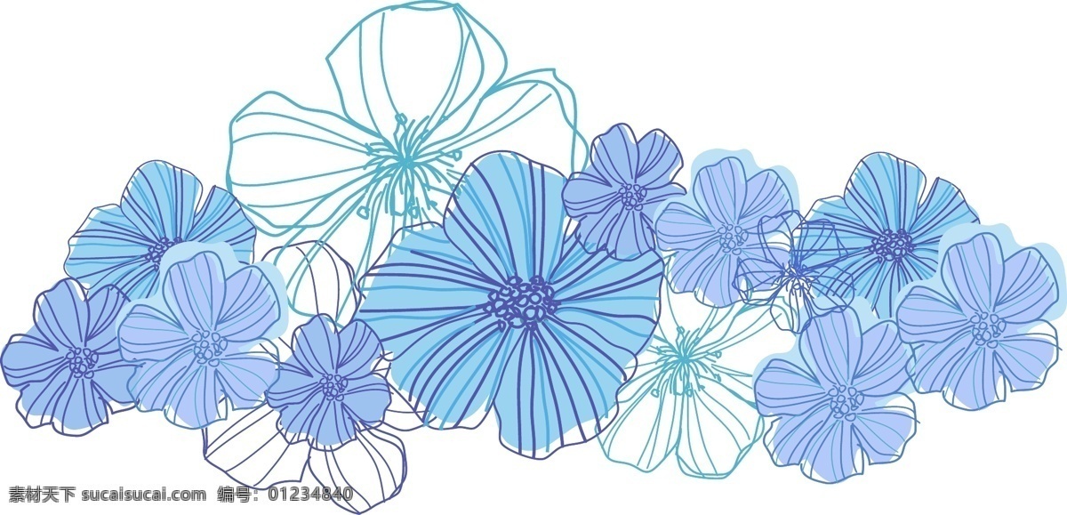 蓝色 线条 花朵 背景 设计素材 元素 春天 春夏