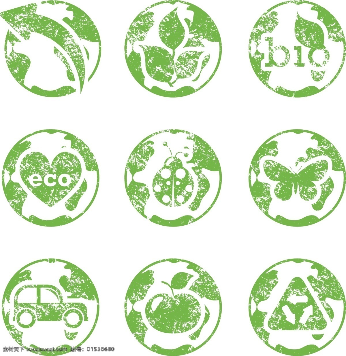 eco 主题 图标 矢量 环保 划痕 循环 节能 低碳 生态 标贴 标签