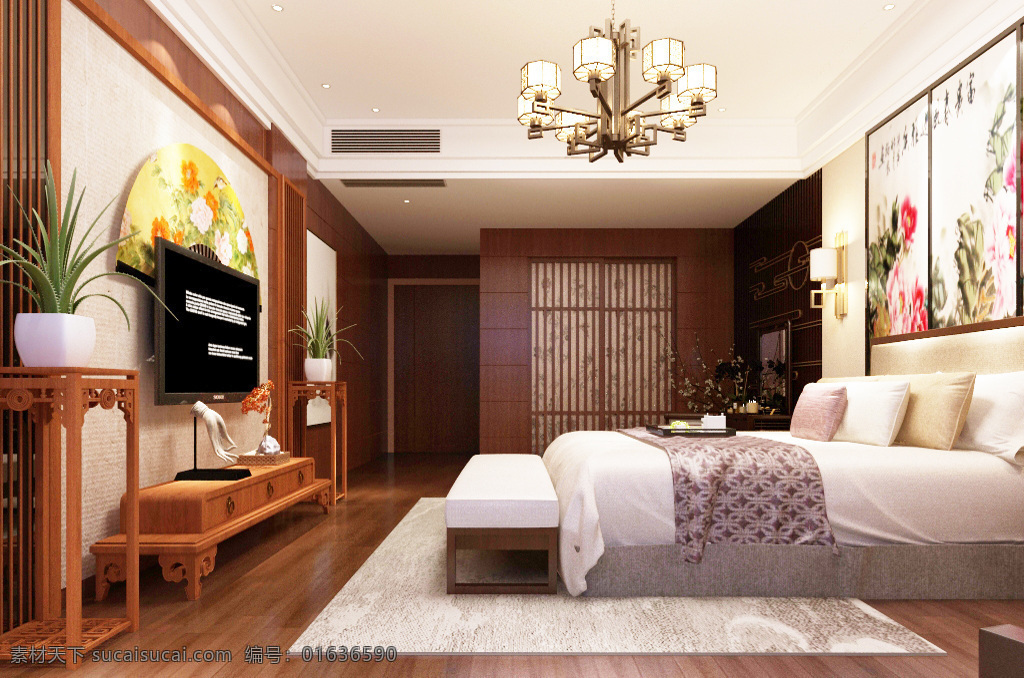 新 中式 卧室 装饰装修 效果图 室内设计 室内装修 3d模型 新中式 卧室效果图 新中式风格