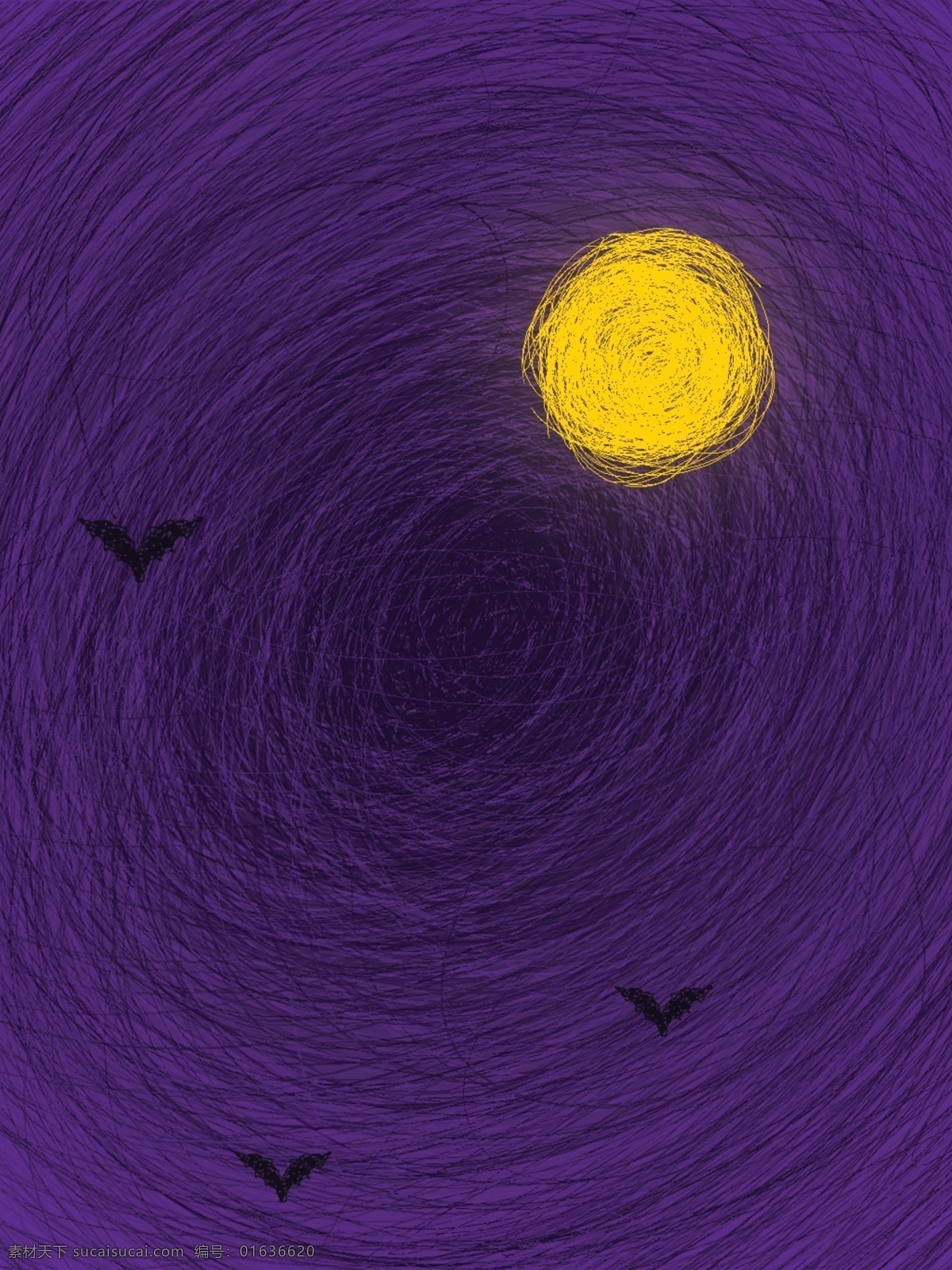 万圣节 渐变 线圈 紫色 神秘 背景 月亮 原创 蝙蝠 线圈印象