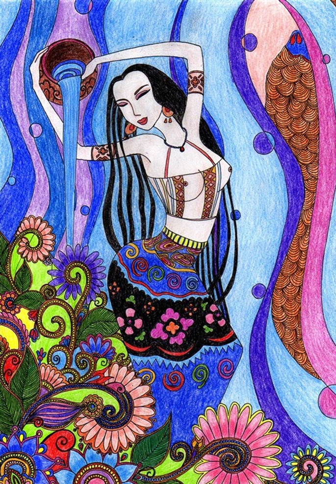 傣族姑娘 手绘插画 彩铅画 美女 装饰画 色彩鲜艳 文化艺术 绘画书法