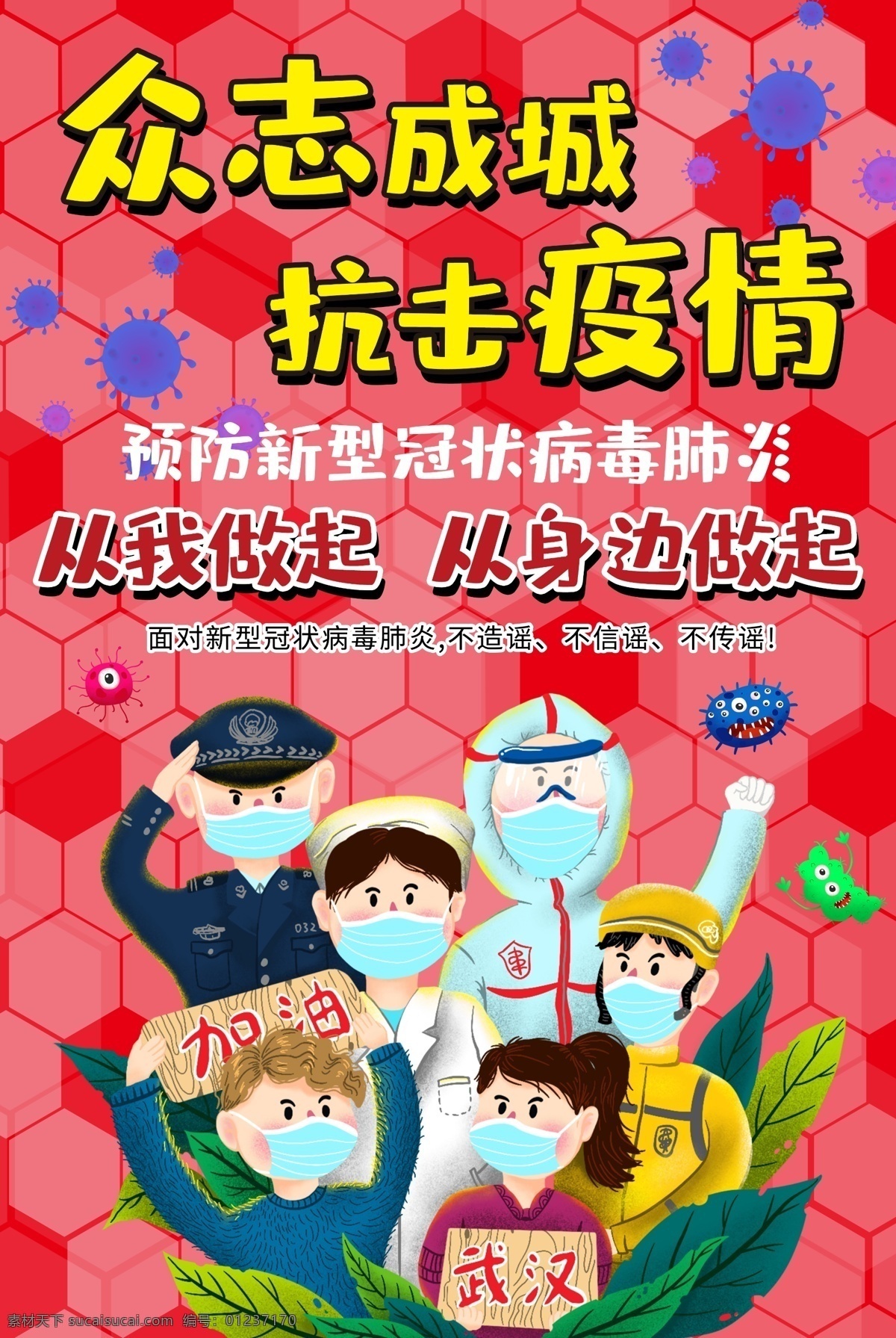 众志成城 抗击 疫情 医生 护士 工人 小孩 女人 底纹 新型冠状病毒 新型肺炎 海报 带口罩的群众 名片 传单 通讯