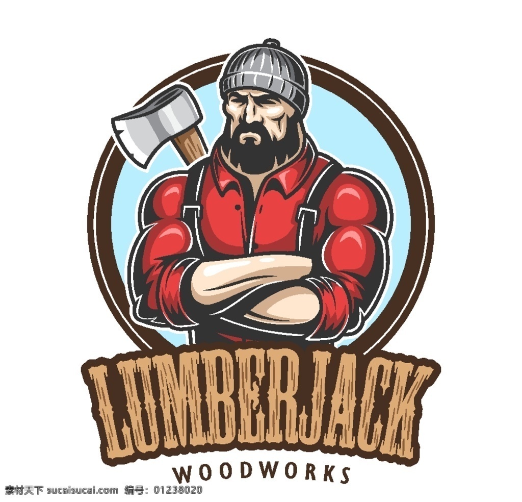伐木工 标签 工人 肌肉男 安全帽 斧子 字母标签 矢量 高清图片