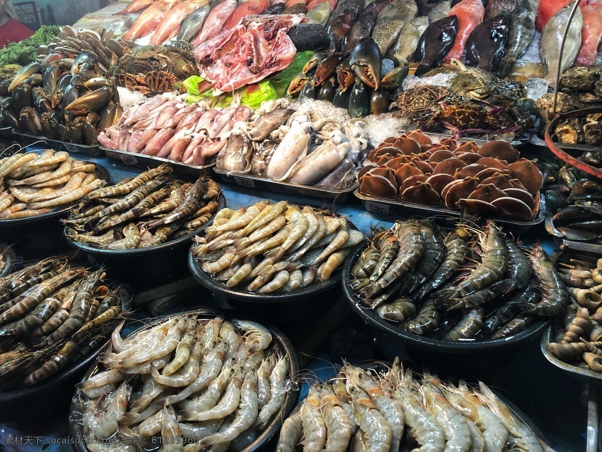 海鲜市场 海鲜 市场 鱼 龙虾 海底 生物 高清 蓝色 黄色 黑色 透明 自然景观 山水风景