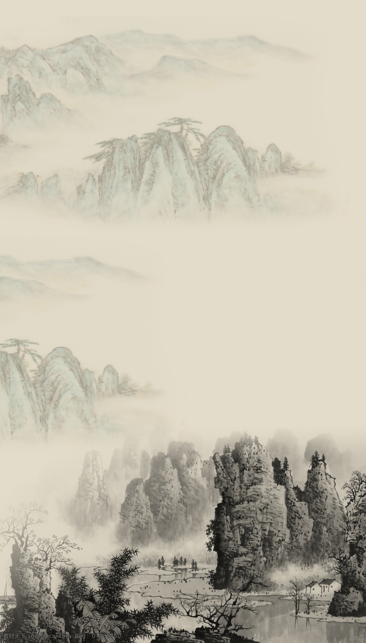中国 风 山水 背景 中国风 水墨 封面 分层 灰色