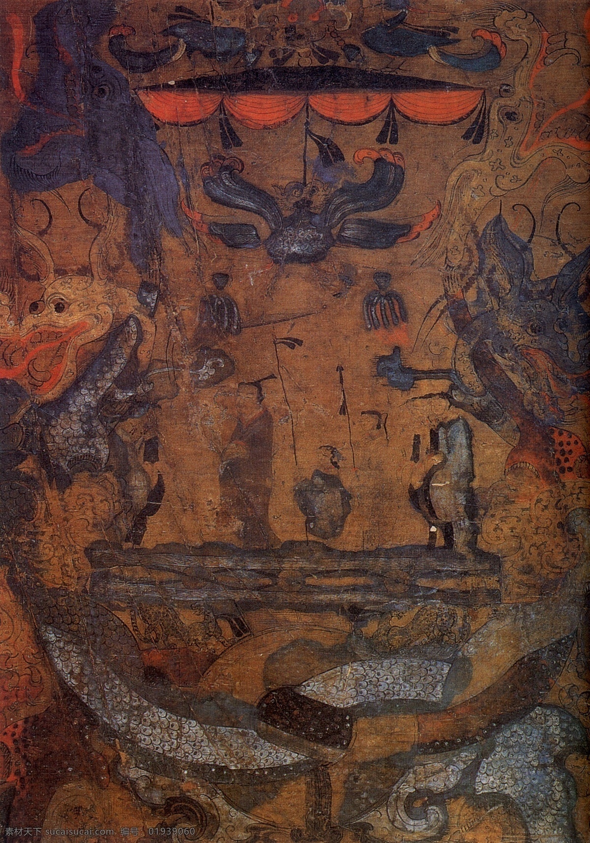 轪侯子墓帛画 古代壁画 西汉 设计素材 壁画世界 书画美术 黑色