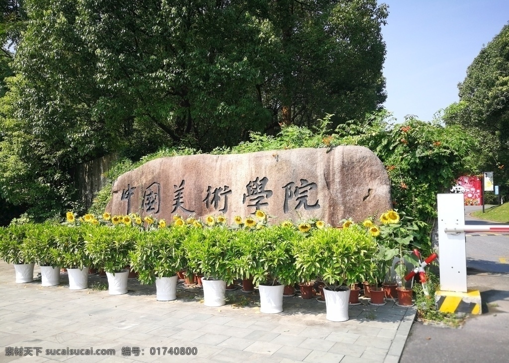 中国美术学院 象山校区 大门 夏天 杭州 绿色 石头 树木 建筑园林 雕塑