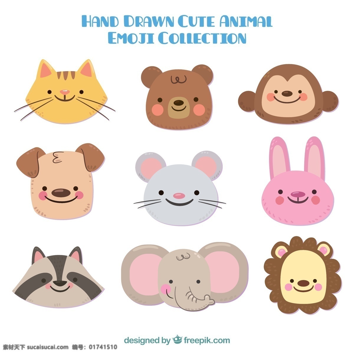 组 简约 风格 动物 表情 可爱 卡通 卡哇伊 矢量素材 小动物 创意设计 创意 元素 生物元素 动物元素