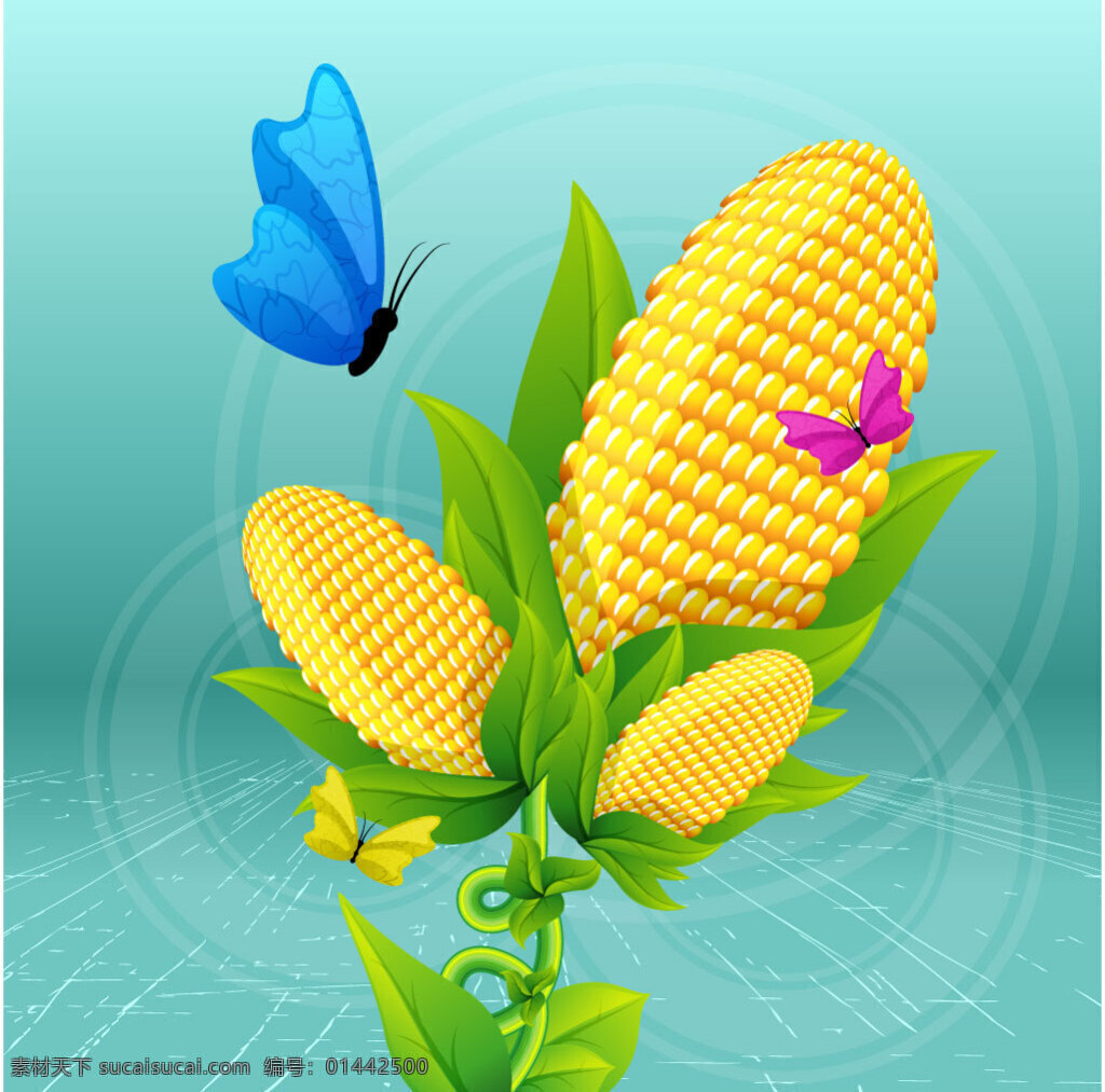 卡通 植物 玉米 蝴蝶 插画 矢量 元素 矢量元素