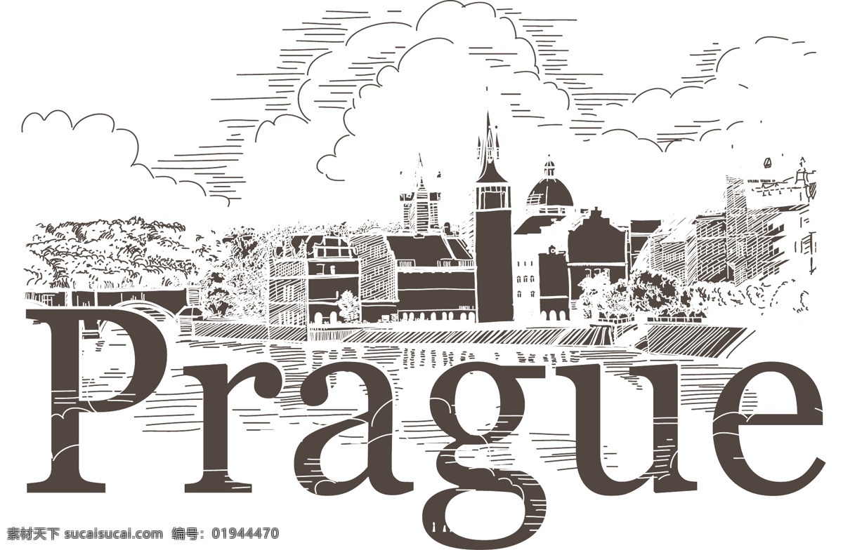 怀旧布拉格 建筑 风景 布拉格 插画 复古 怀旧