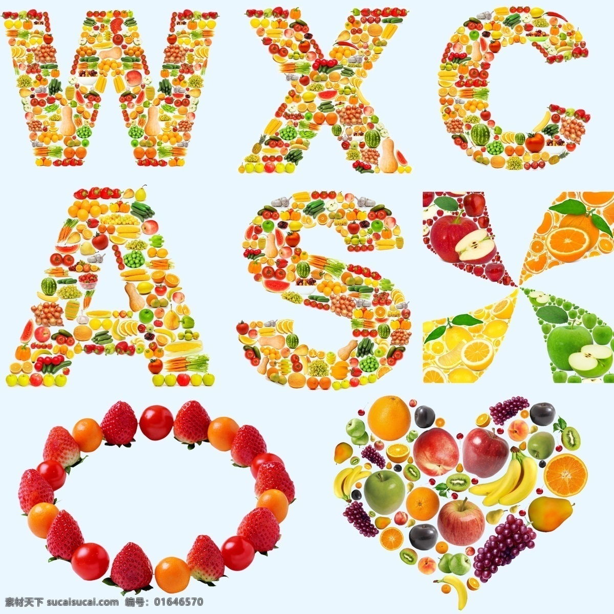 创意水果 水果造型 水果拼图 水果字母 水果小丑 好吃的水果 创意水果素材 爱心水果 白色