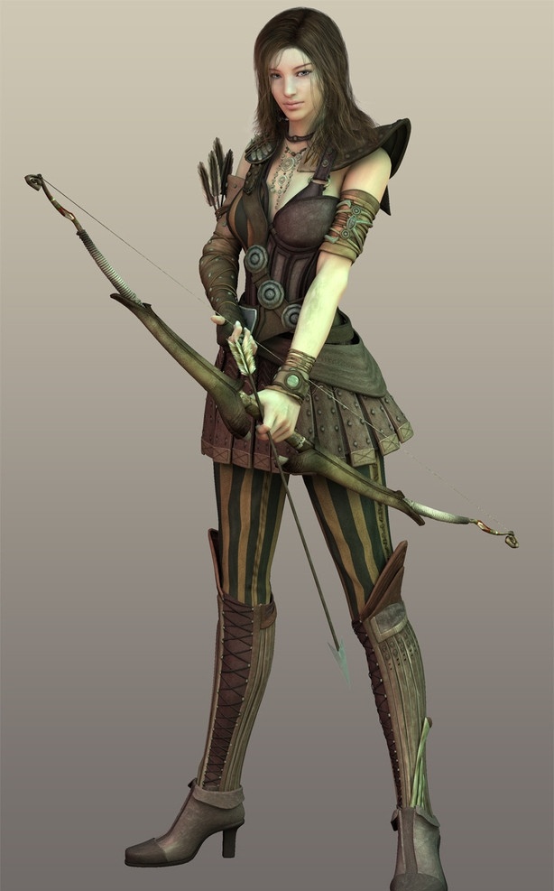 激战 游戏 女 战士 游戏人物 3d人物 女战士 武士 女性 女人 弓箭 人物 分层 源文件