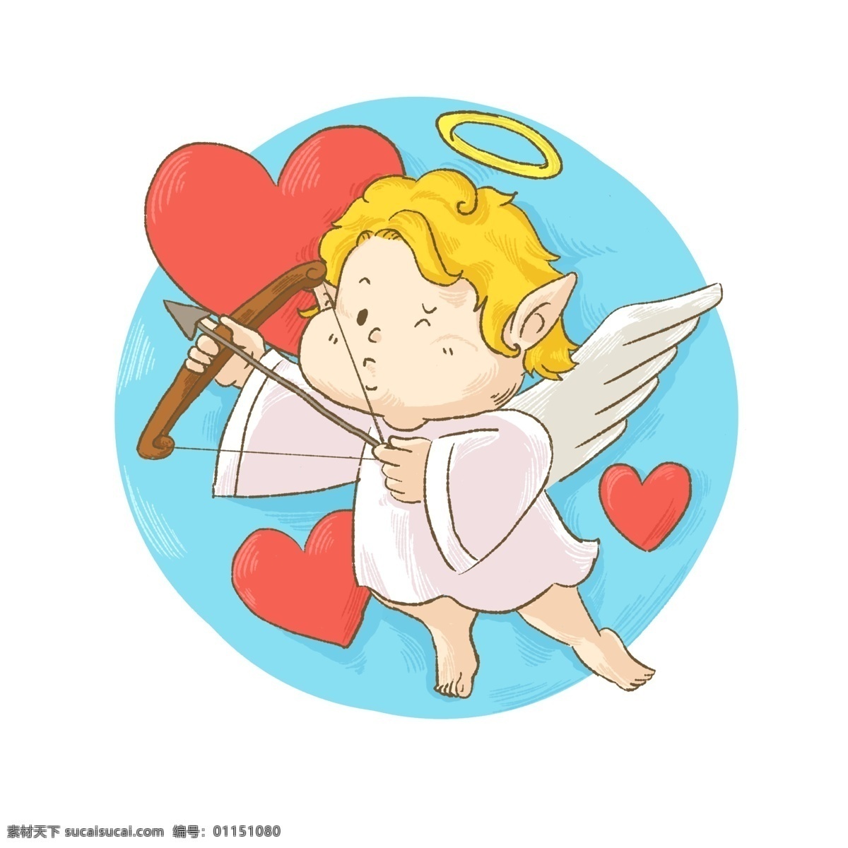 手绘 可爱 小 天使 卡通 形象 丘比特 卡通形象 宝宝 天堂 射箭