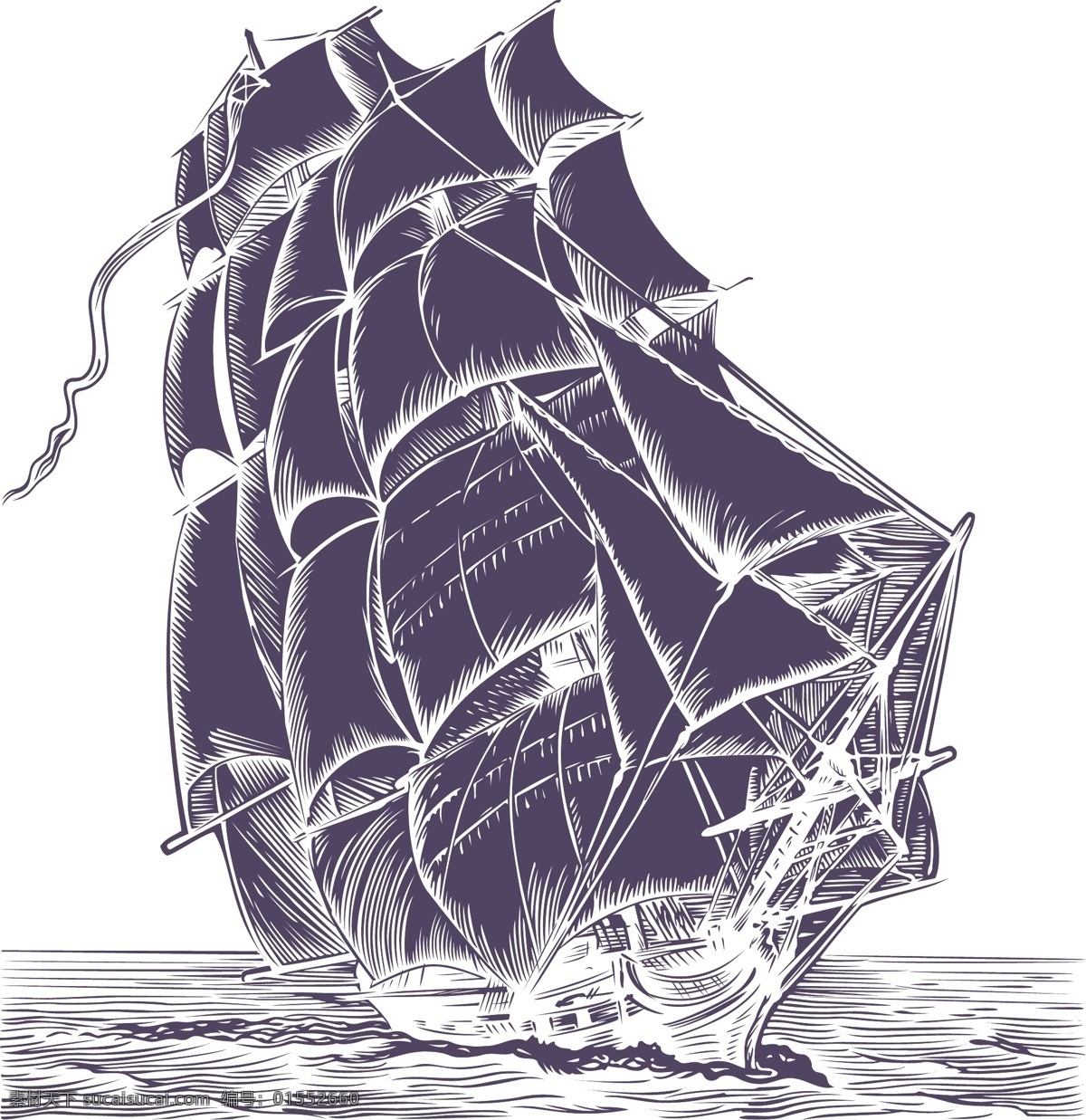 钢笔画 精致 大 帆船 交通工具 船 航海 大海 eps格式 白色