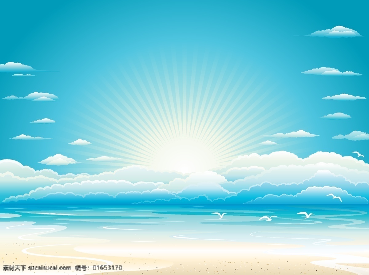 夏季 唯美 沙滩 海洋 插画 插画素材 海洋插画 扁平化海洋 浪花插画 浪花 海浪 矢量素材