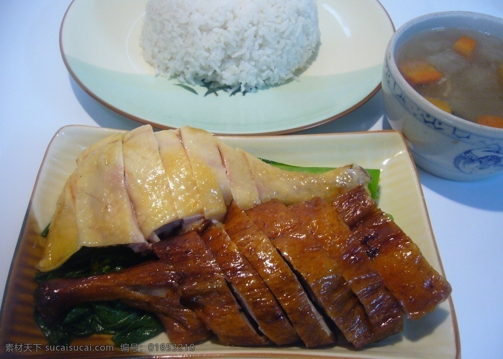 烧味双腿饭 白切鸡腿 烧鸭腿 心菜 米饭 汤 传统美食 餐饮美食