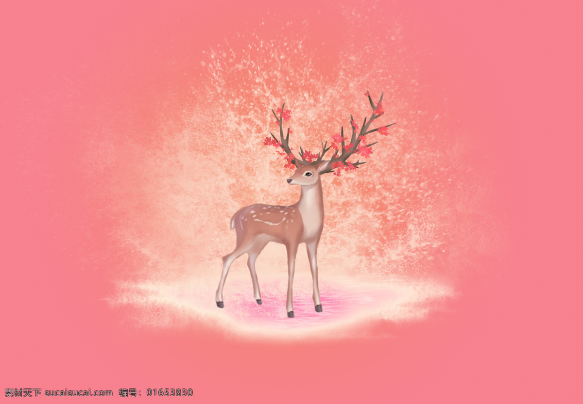 梦幻麋鹿 24节气 清新 鹿 节气 红色精灵 小鹿 粉色背景 童话世界 立春 神话 爱情 动漫动画 风景漫画
